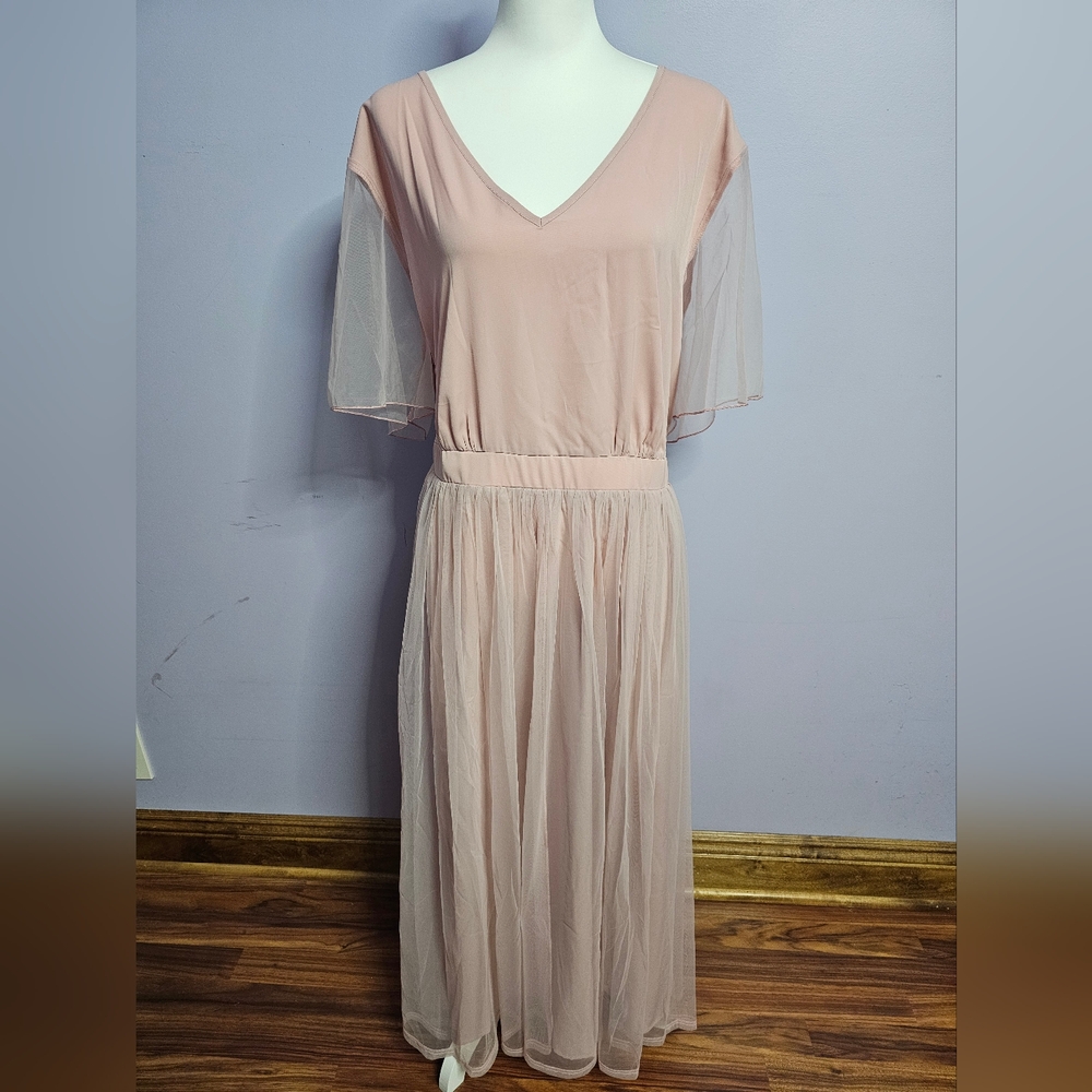 BloomChic Pink Maxi Dress W/Tulle Skirt & Sleeves - Picture 4 of 9